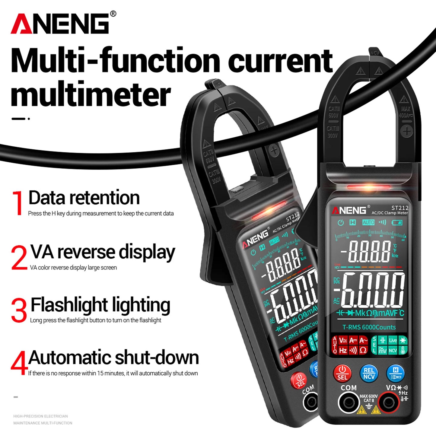 ANENG Alicate Amperimetro e Multímetro Digital Inteligente totalmente automático anti-queima 6000 Contagens Smart AC & Voltímetro DC 400A