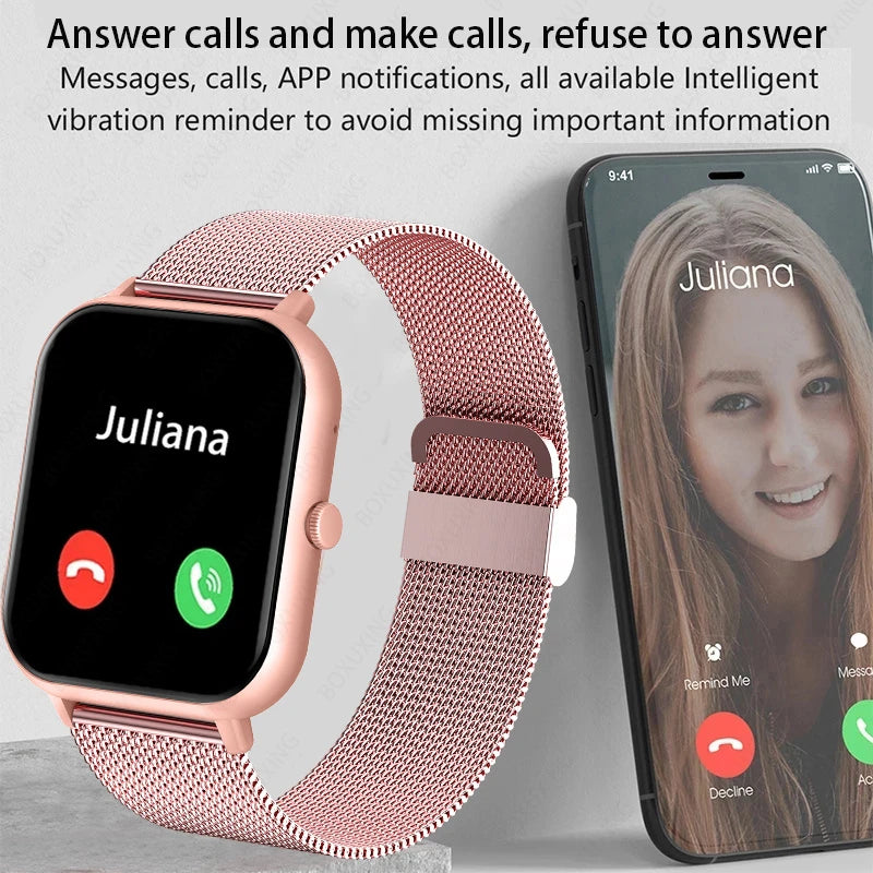 Xiaomi Call Smart Watch Mulheres Smartwatch Custom Dial para Android IOS impermeável Bluetooth Music Watches Full Touch Clock