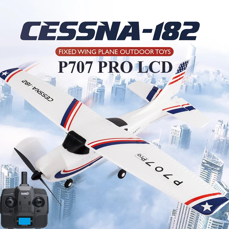 Avião RC P707G PRO LCD Versão 2.4G 3D/6G com giroscópio 3Ch avião de asa fixa Brinquedos ao ar livre Drone RTF CESSNA 182 planador